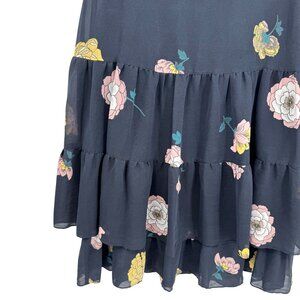Ann Taylor Loft Floral‎ Tiered Maxi Skirt Zip Dark Blue Size 4 Womens Bohemian